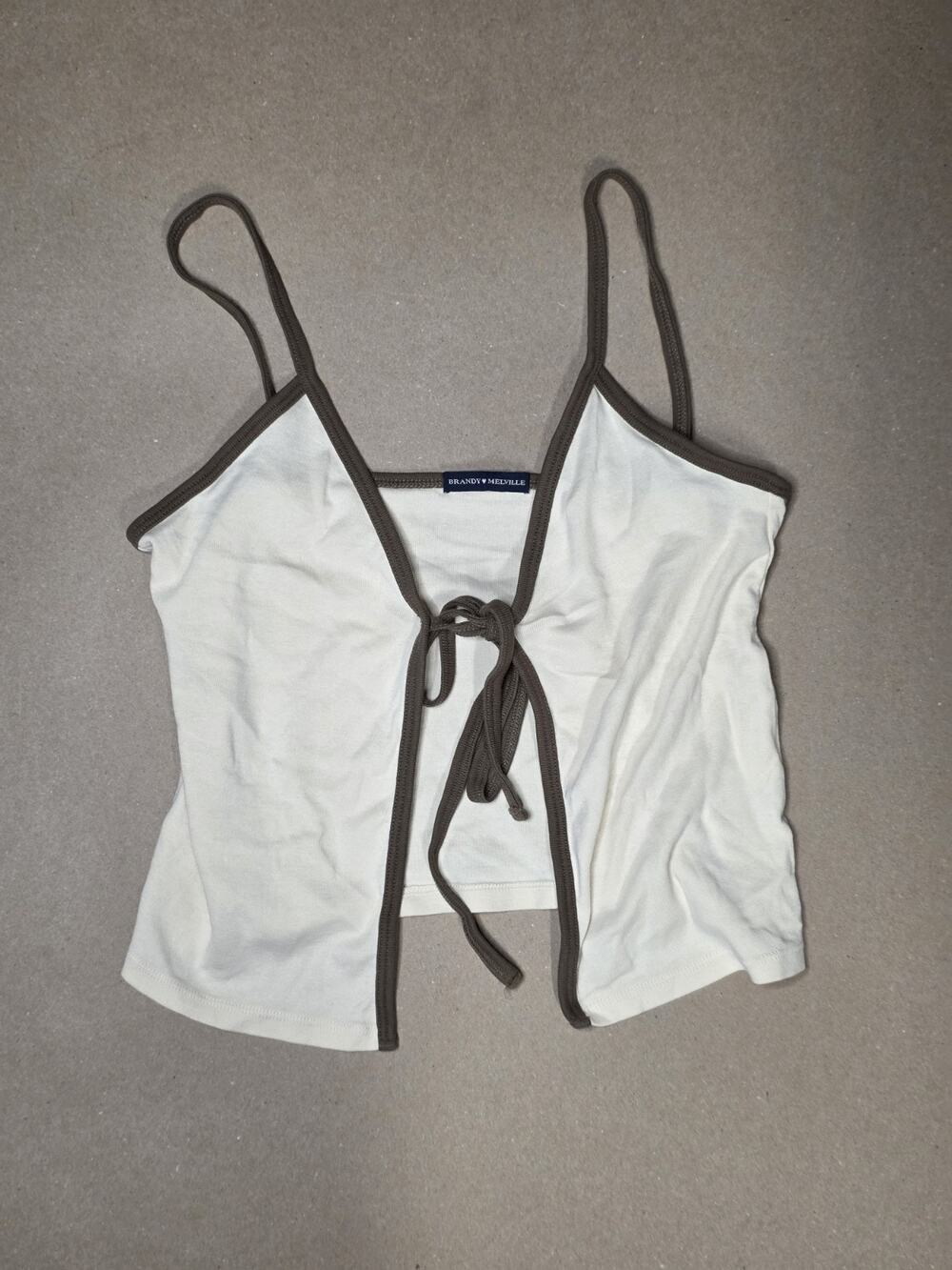 Brandy Melville Cream Brown Tie Front top Cami One Size Y2k Crop